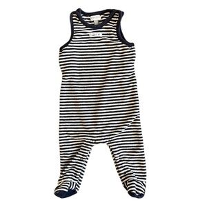 Absorba Paris | Striped Terrycloth Footie Romper | navy and white | 0-3 Months